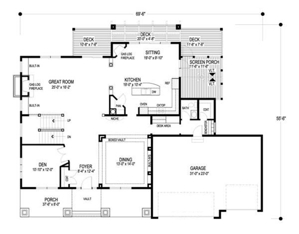 Floor Plan First Story of Country Plan #109-1056